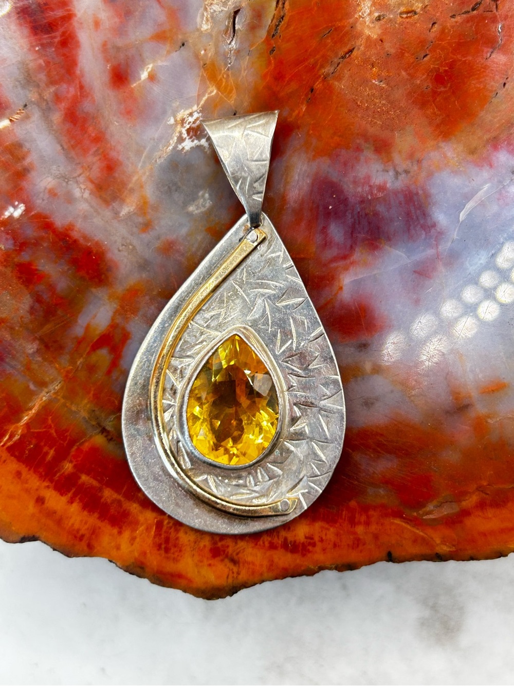 Handcrafted Sterling Silver Citrine Gemstone Pendant
